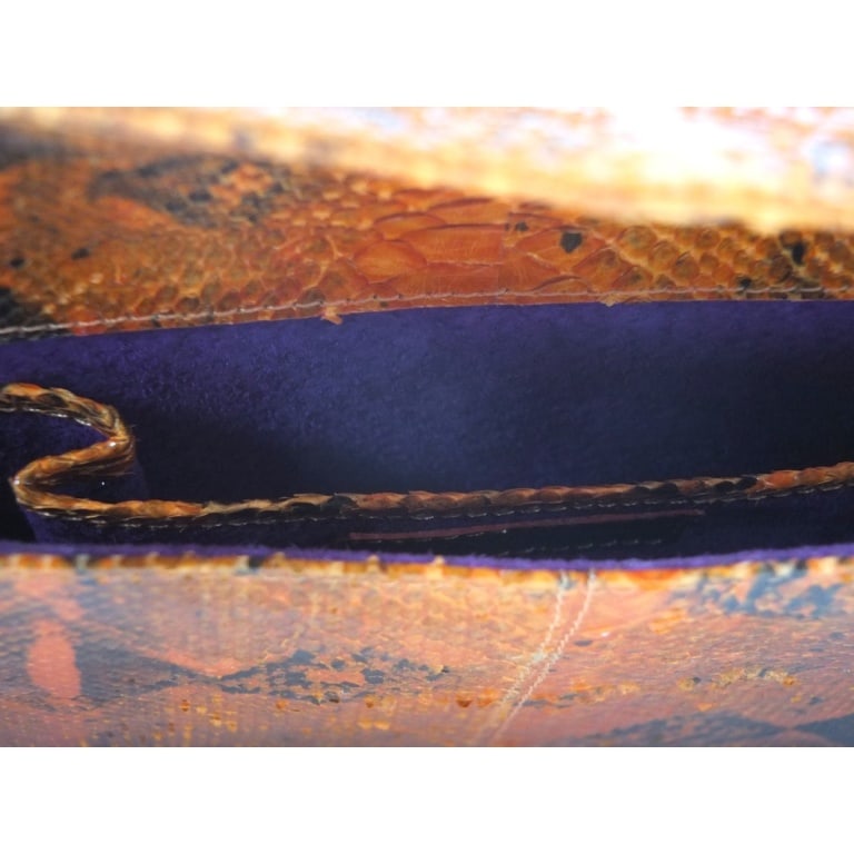 Sabbai Orange Python Snakeskin Clutch Evening Bag - 3