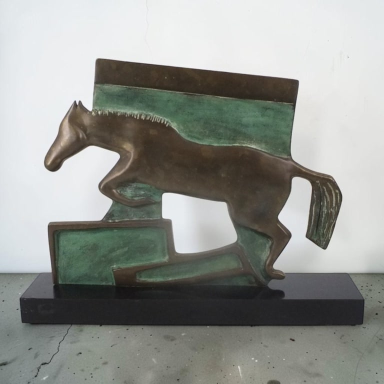 Modernist Bronze "Jumping Horse" Sculpture (1 of 3)
