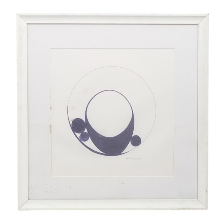 Robert Bray Contemporary Pen Ink Drawing, Untitled: Robert Bray Contemporary Pen Ink Drawing on Paper. "Untitled Composition". Signed and dated 2010 lower right. Framed under glass. Measures 12-1/2" x 12" (sight), frame 19-1/4" x 18-5/8" Condition: