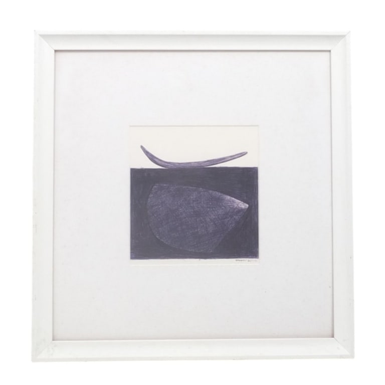 Robert Bray Contemporary Pen Ink Drawing, Untitled: Robert Bray Contemporary Pen Ink Drawing on Paper. "Untitled Composition". Signed and dated 2010 lower right. Framed under glass. Measures 7" x 6-1/2" (sight), frame 16-5/8" x 16-1/8". Condition: