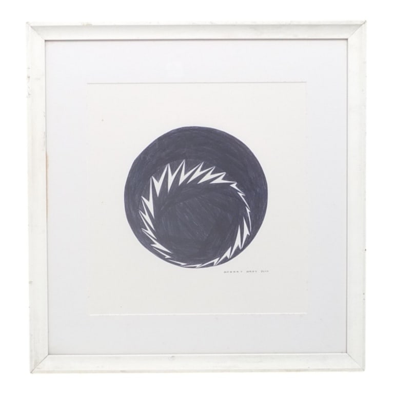 Robert Bray Contemporary Pen Ink Drawing, Untitled: Robert Bray Contemporary Pen Ink Drawing on Paper. "Untitled Composition". Signed and dated 2010 lower right. Framed under glass. Measures 12-3/4" x 12" (sight), frame 19-1/2" x 18-5/8". Condition: