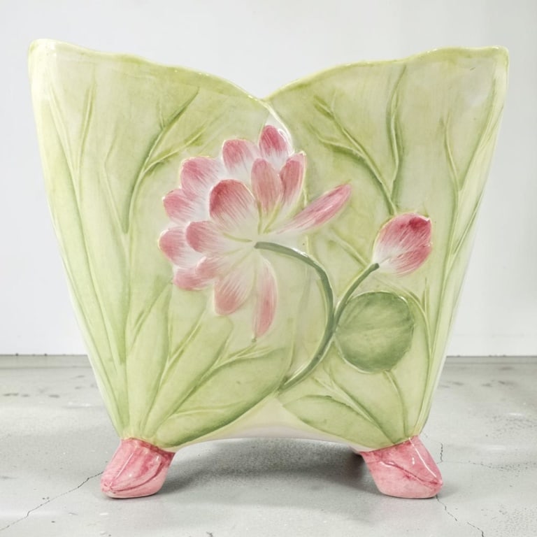 Vintage Italian Majolica "Frog & Lotus" Planter (1 of 4)