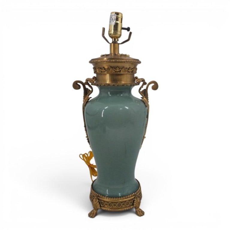 French Empire Style Celadon & Ormolu Bronze Lamp (1 of 5)