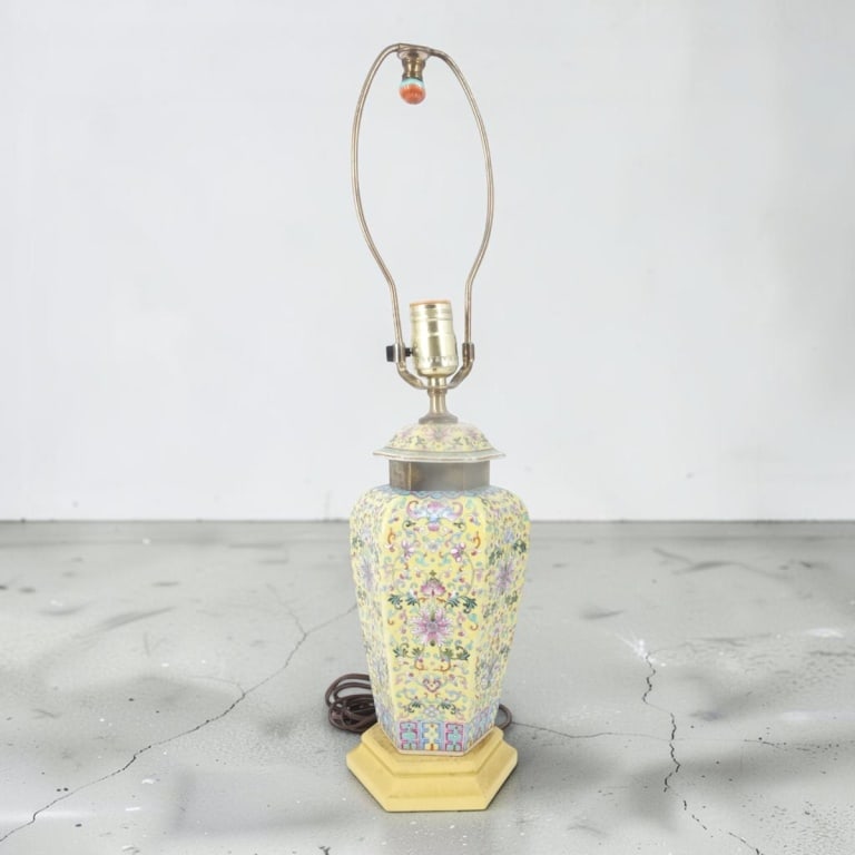 Vintage Chinese Famille Jaune Porcelain Lamp (1 of 5)