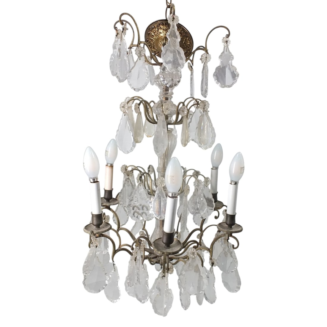 19C French Louis XV Rococo Style Bronze Chandelier: 19 C French Louis XV Rococo Style Bronze & Crystal 6 Light Chandelier. Unsigned. Measures 23" H x 16" W. Condition: This piece has been in storage and is extremely dirty. Overall good condition with