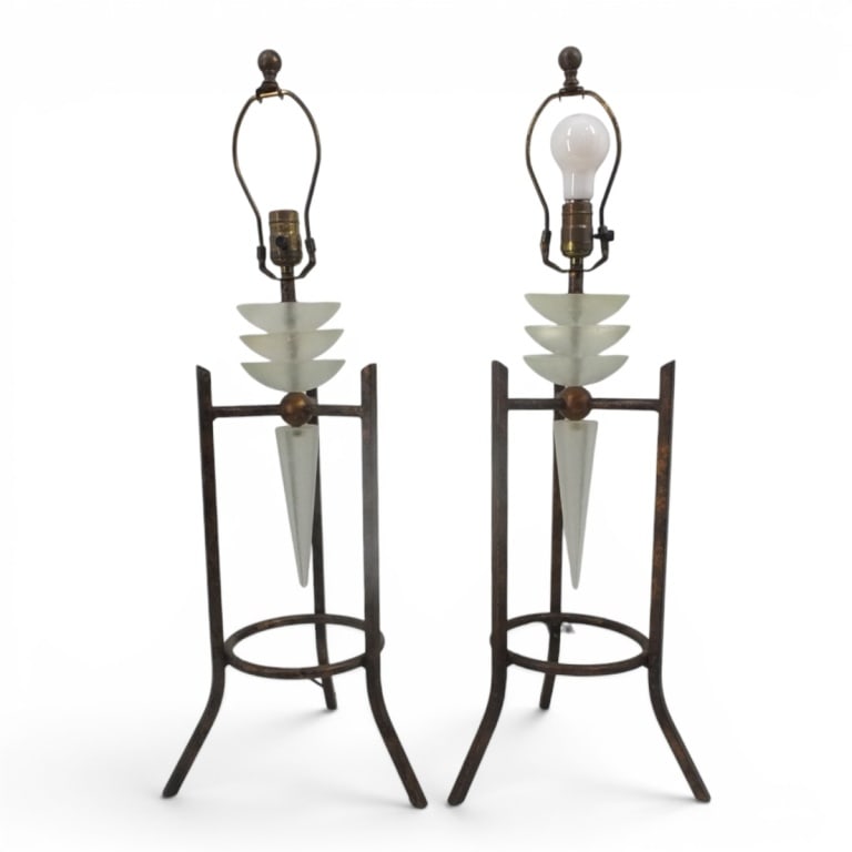Pair of Attrib: Verdigris Lamps: Pair of Lucite and Brass Lamps Attributed To: Verdigris. Measures 31-1/4" x 11-1/2". Condition: Minor oxidation to the brass. Estimate 100 - 400 Domestic shipping Third party