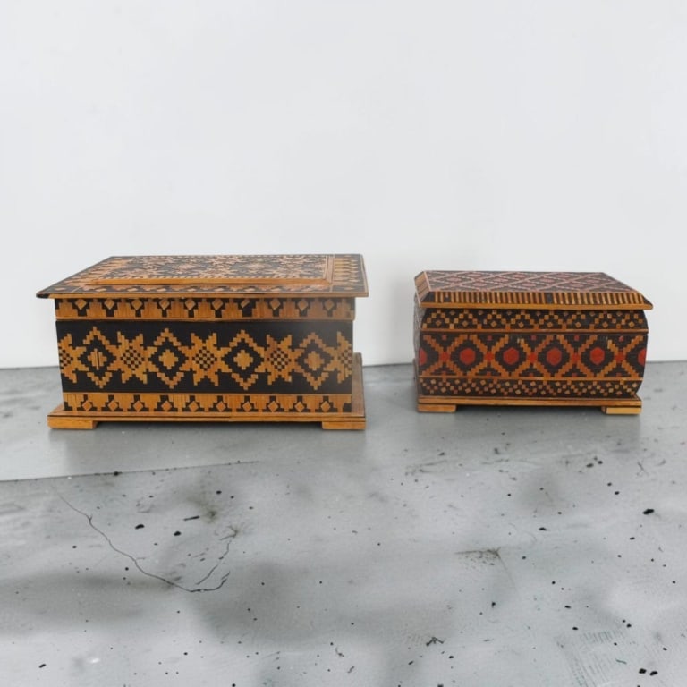2 Vintage Russian Folk Art Wood Jewelry Boxes (1 of 4)