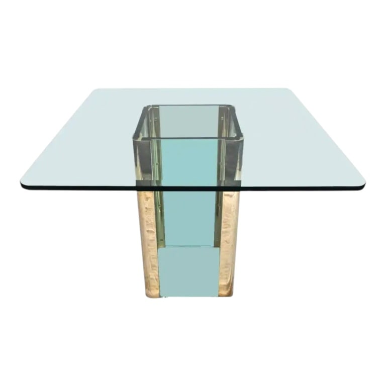 Mid-Century Pace / Karl Springer Table: Mid-Century Pace / Karl Springer Brass and Glass Table. Measures 28" x 34". Condition: Has some scuffs to the brass. Estimate 200 - 400 Domestic shipping Third Party