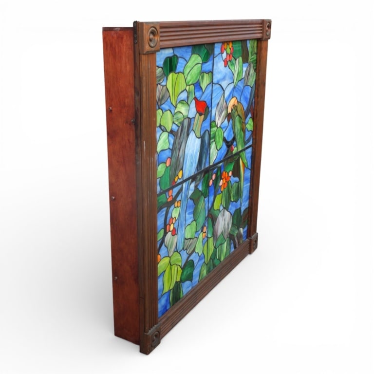 Large Electrified Stained Glass Window "Parrots" - 2