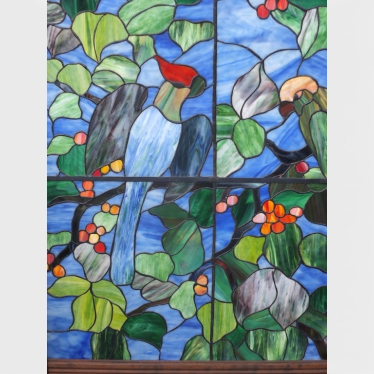Large Electrified Stained Glass Window "Parrots" - 4