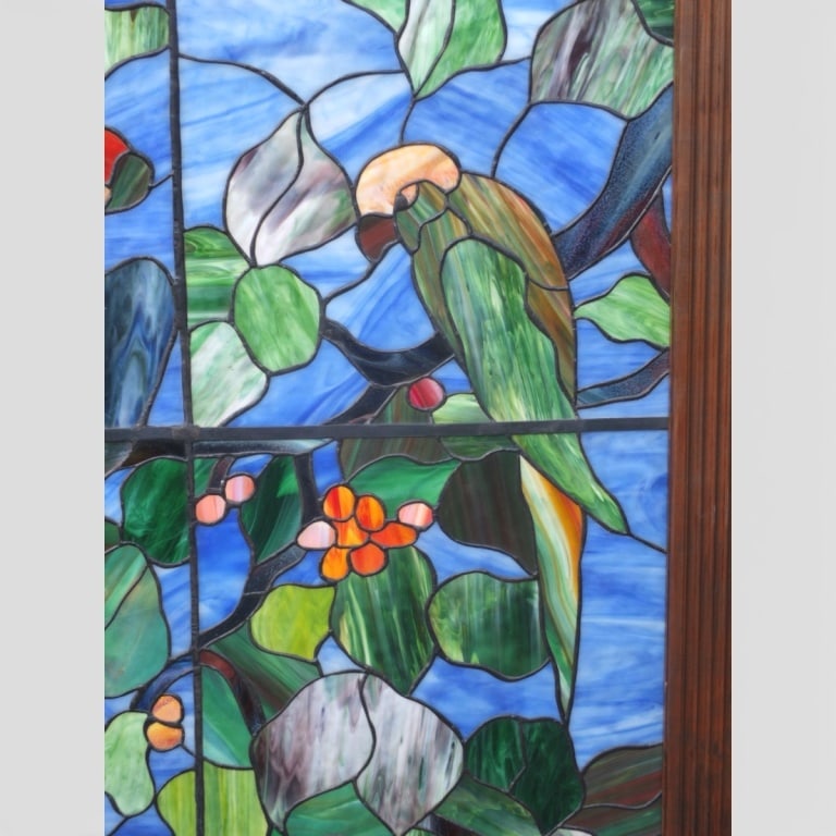 Large Electrified Stained Glass Window "Parrots" - 5