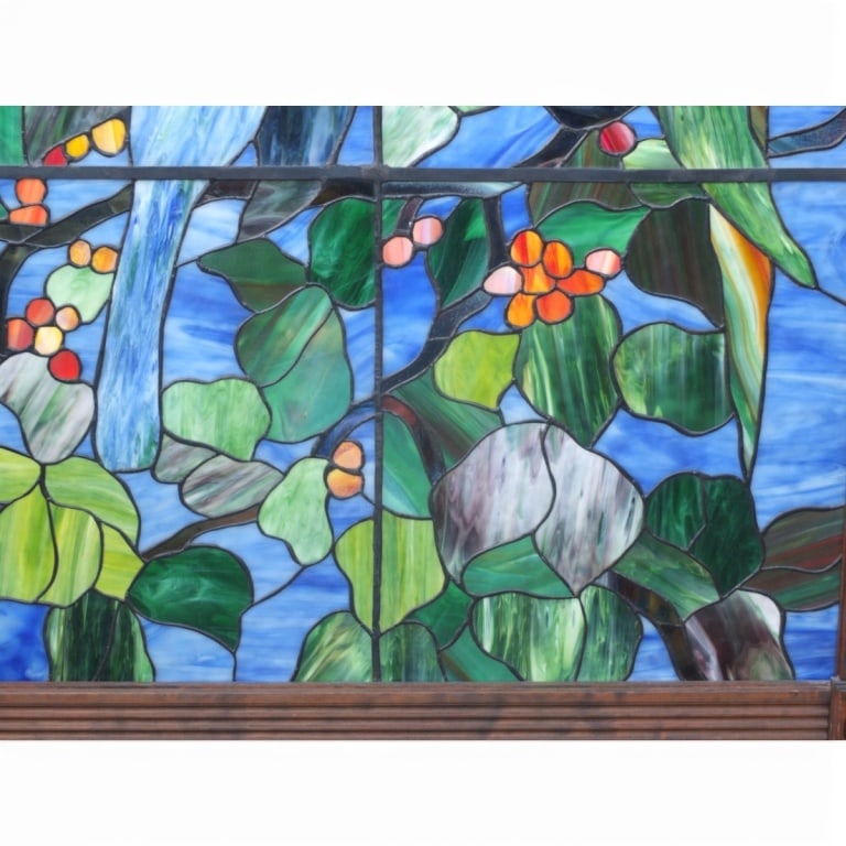Large Electrified Stained Glass Window "Parrots" - 6