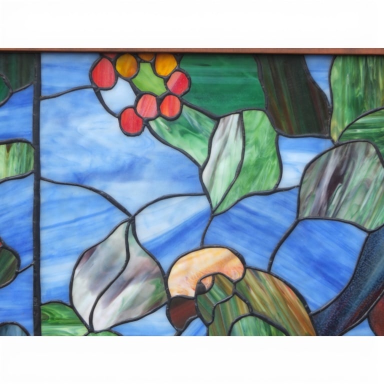 Large Electrified Stained Glass Window "Parrots" - 7