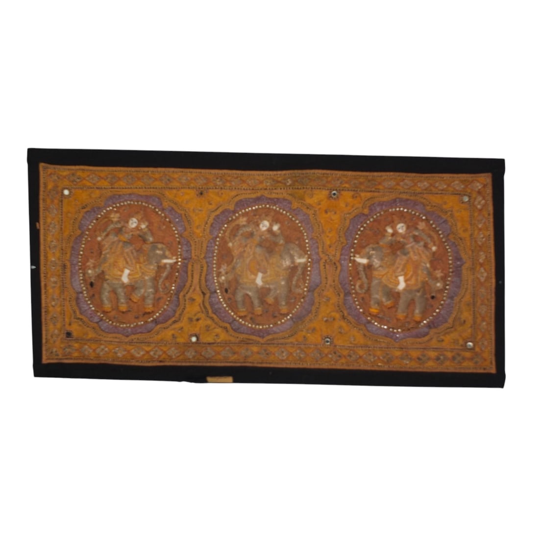 Vintage Thai Burmese Kalaga Embroidered Tapestry: Vintage Thai Burmese Kalaga Embroidered Tapestry. Unsigned. Measures 26-1/4" x 60", frame 30-1/2" x 63". Condition: A few loose threads or in good condition. Estimate 100 - 200 Domestic shipping Third