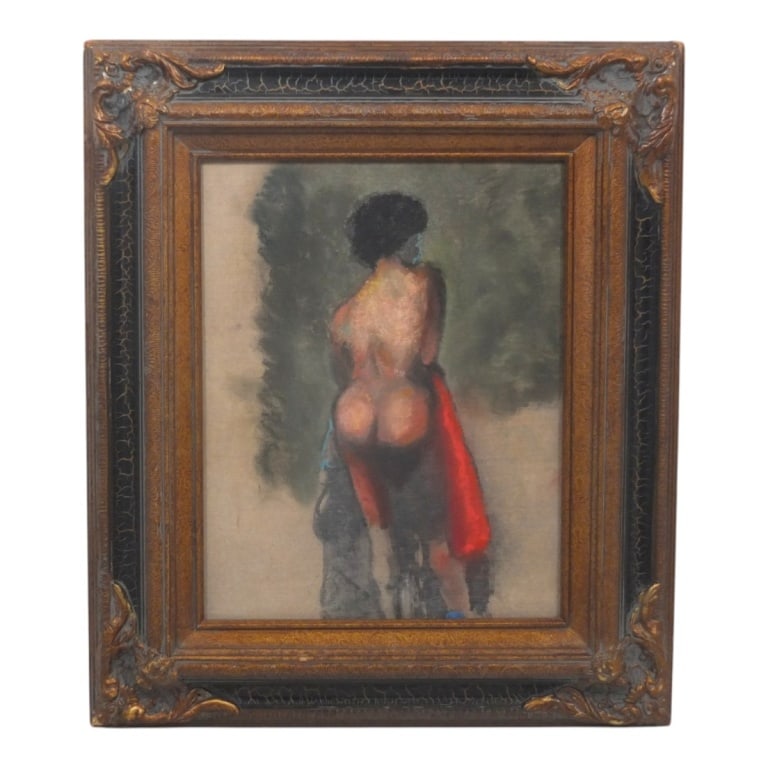 Ray Betts Oil on Canvas Board "Female Nude": Ray Betts (American, 20/21st C) Oil on Canvas Board "Female Nude". Unsigned. Measures 13-1/2" x 10-3/4" (sight), frame 20-3/4" x 17-3/4" Condition: Good condition. Estimate 60 - 120 Domestic shipping
