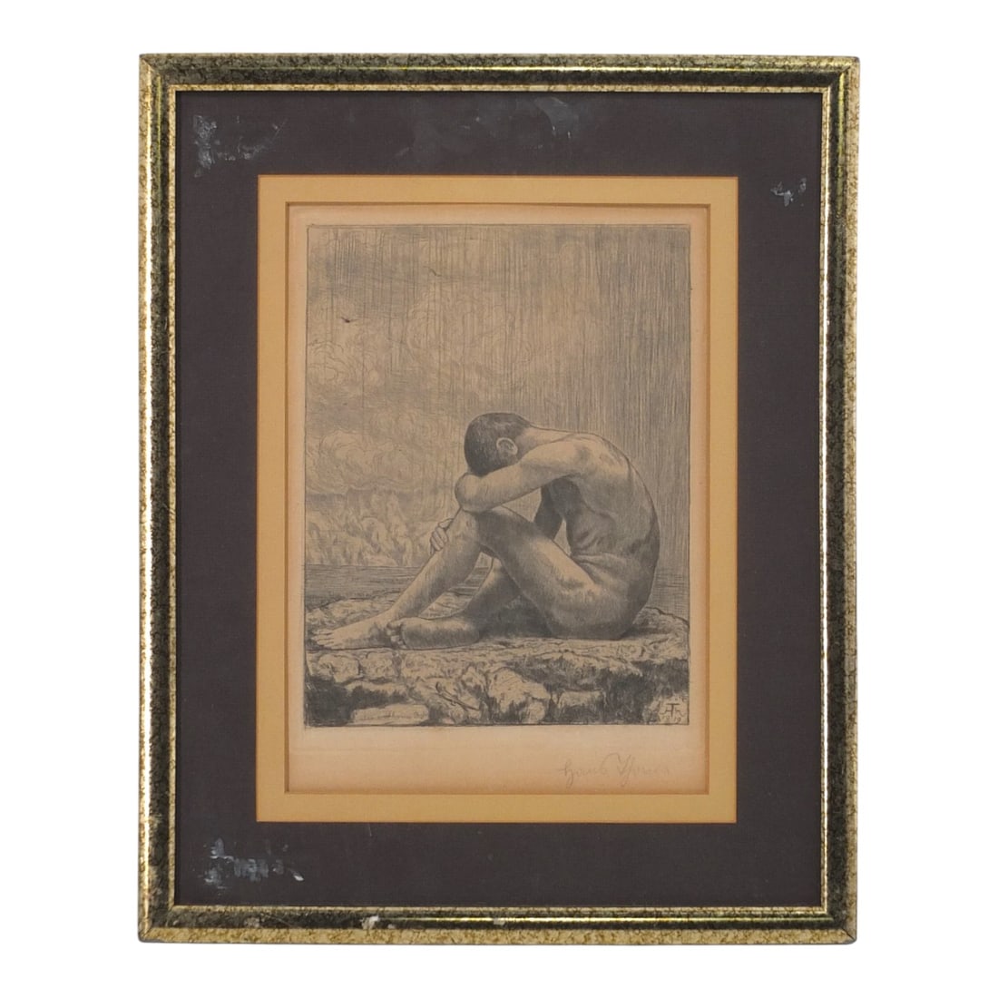 Hans Thoma, German (1839 - 1924): Hans Thoma, German (1839 - 1924) Etching on Paper "The Prodigal Son" Pencil Signed and Marked in the plate Lower Right. Sight measures 12-1/4" x 8-3/4". Measures 18-5/8" x 15". Condition: Toning to th