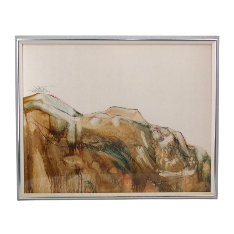N. Watson (20th Century): N. Watson (20th Century) "Recumbent Nude" Reverse Painted Artwork, Signed Top Left. Sight measures 15-5/8" x 19-5/8". Frame measures 17-1/2" x 21-1/2". Condition: Good condition. Estimate 100 - 300