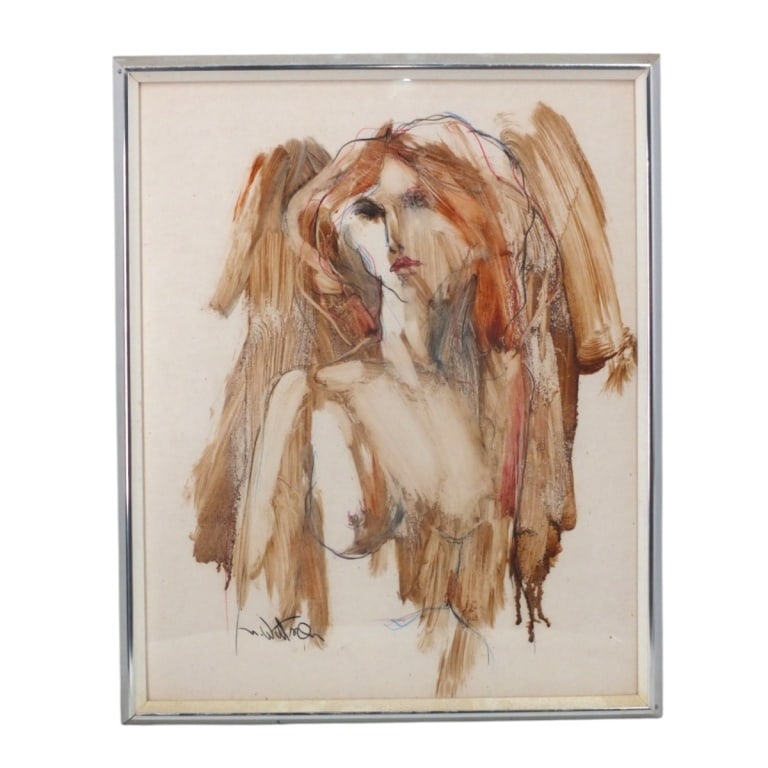 N. Watson (20th Century): N. Watson (20th Century) "Portrait of a Nude" Reverse Painted Artwork, Signed Lower Left. Sight measures 19-5/8" x 15-5/8". Frame measures 21-1/2"x 17-1/2". Condition: Minor foxing to the paper. Estim