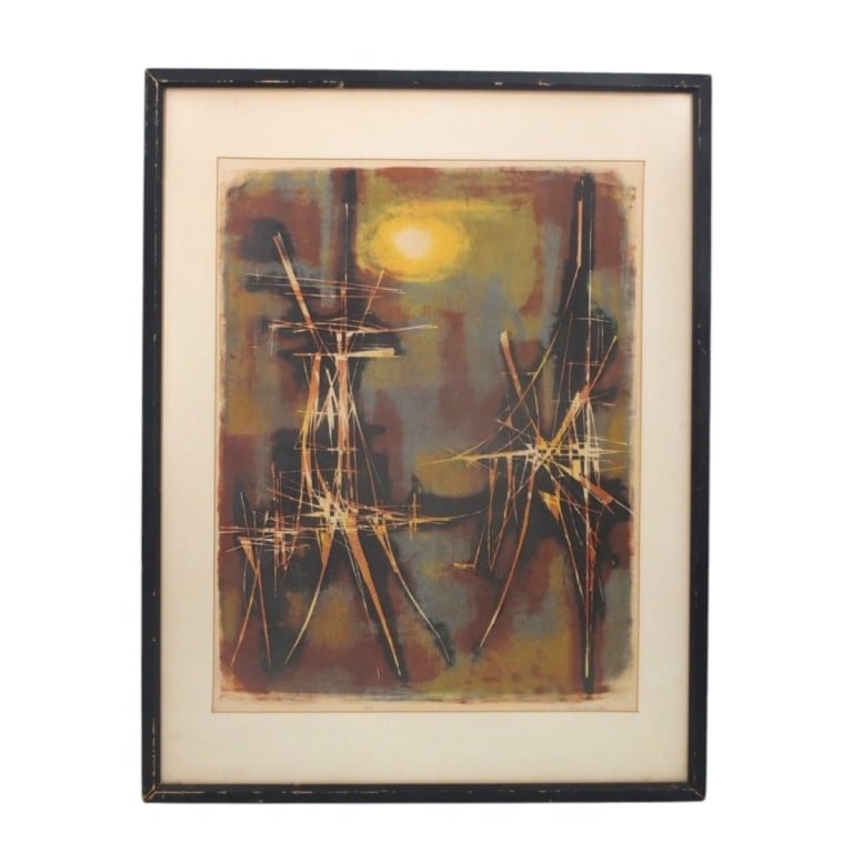 Don Ramage Color Lithograph "Untitled": Don Ramage (New Zealand, 1923-2009) Color Lithograph "Untitled". Pencil signed and numbered 2/15. Schertle Galleries stencil to verso. Framed and under glass. Measures 23-1/2" x 17-3/4" (sight),