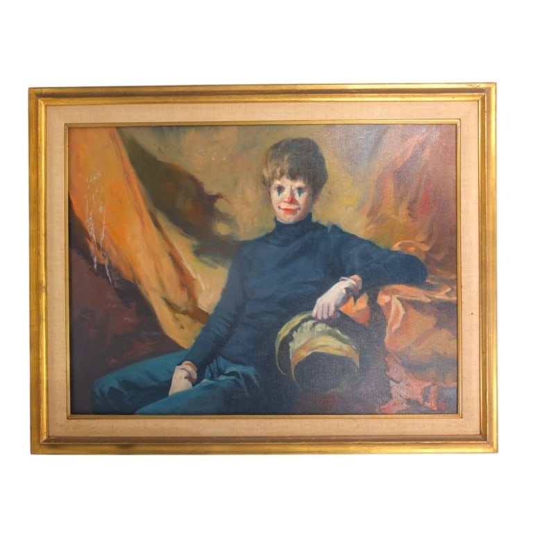 Attilio Alfieri Oil on Canvas "Young Clown": Attilio Alfieri (Italian, 1904-1992) Oil on Canvas "Young Clown". Signed lower right. Measures 30" x 40-1/2", frame 37-1/2" x 47-1/2". Condition: Good condition. Estimate 160 - 1000 Domestic shipping
