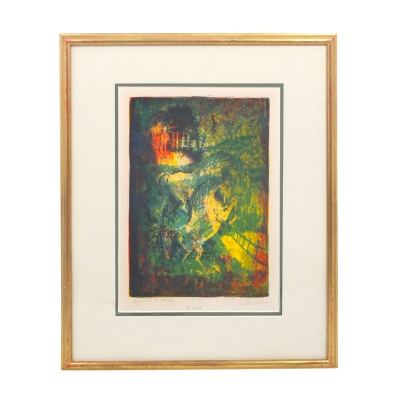 Hoi Lebadang Color Lithograph "Le Saut" AP: Hoi Lebadang (Vietnamese, 1922-2015) Color Lithograph "Le Saut" . Pencil signed, titled, AP. Gallery label Ferdinand Roten Galleries, Baltimore. Framed no glass. Measures 14" x 10" (sight), frame 21-1