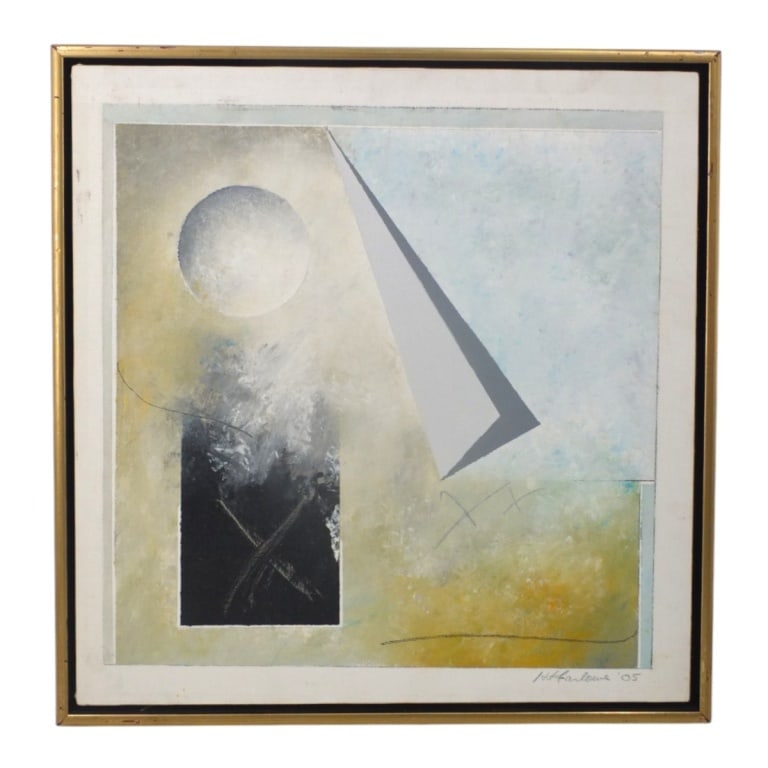 Harry Farlowe Contemporary Abstract Oil on Canvas: Harry Farlowe Contemporary Abstract Oil on Canvas "Untitled Composition". Signed H. Farlowe, dated '05. Measures 22-3/4" x 22-1/4", frame 24-1/4" x 23-3/4". Condition: Some soiling from handling and