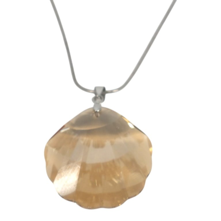 Vintage Topaz Crystal Shell Pendant Necklace - 2