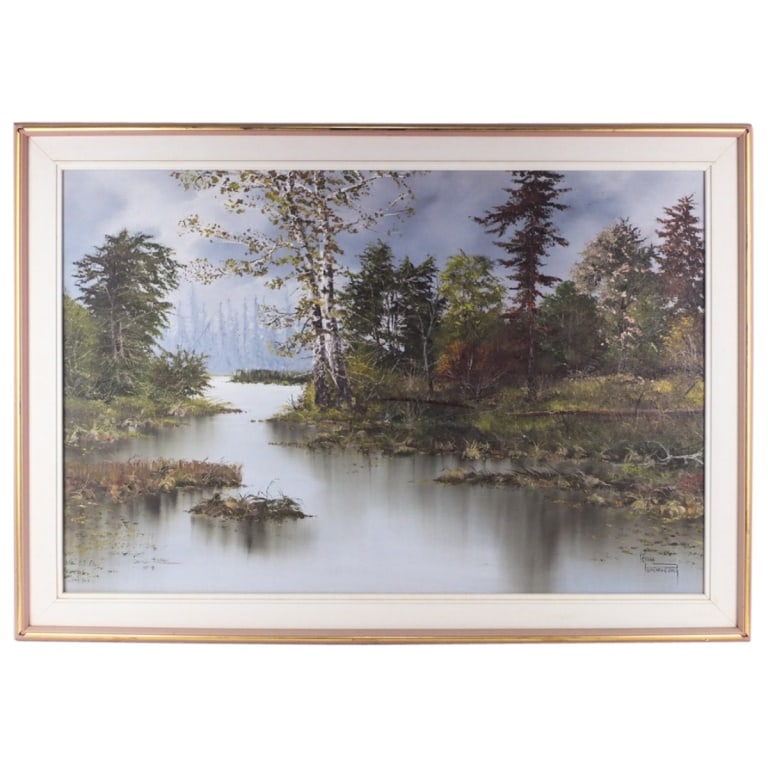Istvan J Porubszky, Hungarian (Born 1927): Istvan J Porubszky, Hungarian (Born 1927) Oil on Canvas "Landscape Scene" Signed Lower Right. Measures 24" x 36". Frame measures 28-5/8" x 40-3/4". Condition: Good condition. Estimate 200 - 400