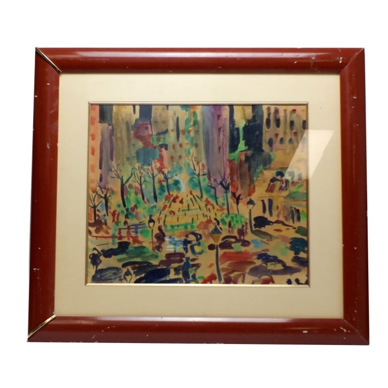 Early 20 C French School Watercolor "Street Scene": Early 20th Century French School Watercolor on Paper of a Street Scene. Unsigned. Sight measures 14-1/4" x 17-1/4". Frame measures 23-3/4" x 26-3/4". Condition: Good condition. Estimate 50.00 - 150