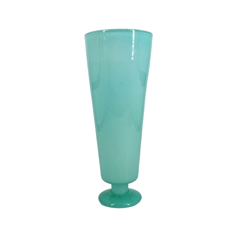 Large Vintage Daum Style Blown Glass Vase: Large Vintage Daum Style Blown Footed Glass Vase. Unsigned. Measures 16" H x 6-3/8" diameter. Condition: Good condition, no chips or cracks. Estimate 100 - 200 Domestic shipping Third Party