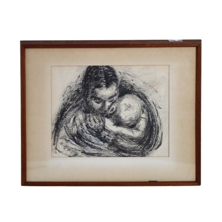20th Century Watercolor and Ink on Paper: 20th Century Watercolor and Ink on Paper "Mother and Child" Unsigned. Sight measures 10-3/4" x 13-1/2". Frame measures 147-1/2" x 21-1/2". Condition: Good condition. Estimate 40 - 120 Domestic shippin