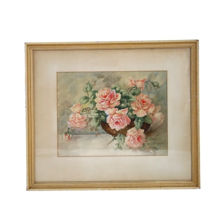 Z. M. Abbott (20th Century): Z. M. Abbott (20th Century) Watercolor on Paper "Still Life" Signed Lower Right. Measures 11" x 14-1/4". Frame measures 19-1/2" x 22-5/8". Condition: Toning to the paper. Estimate 40 - 120 Domestic