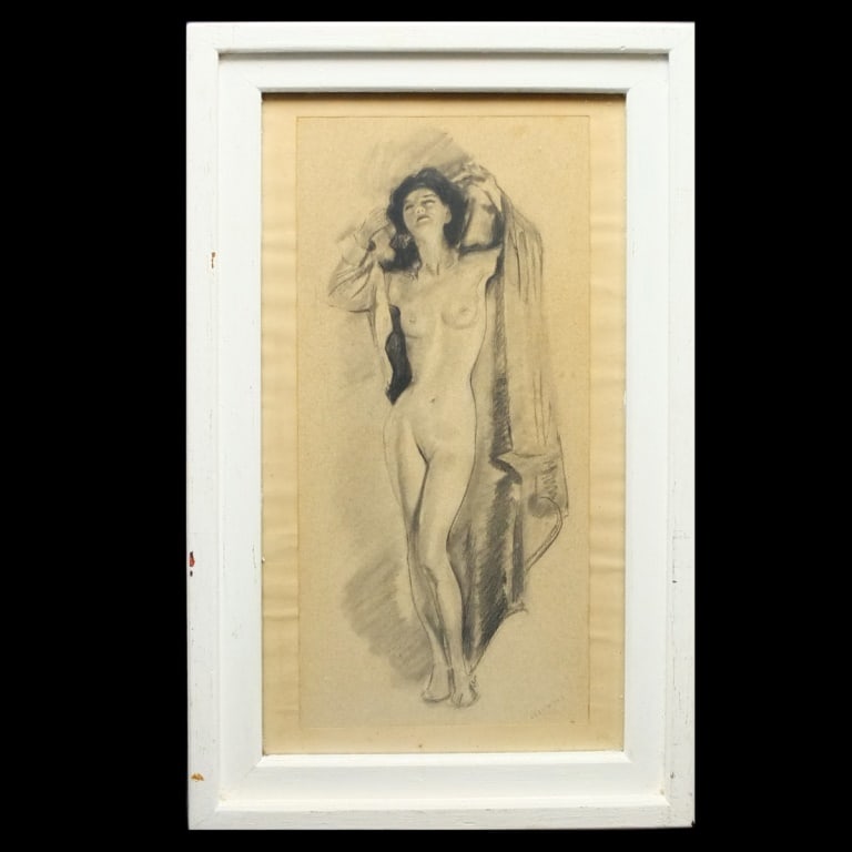 Marcello Scarano Graphite/Paper Portrait of a Nude: Marcello Scarano, Italian (1901 - 1962) Graphite on Paper "Portrait of a Nude" Signed Lower Right. Sight measures 14-1/2" x 6". Frame measures 19-5/8" x 12-1/4". Condition: Toning otherwise good condi
