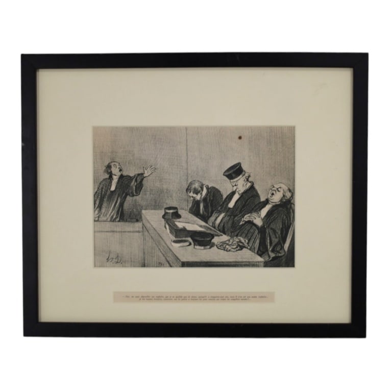 Honore Daumier Lithograph "Les Gens de Justice": Honore Daumier , (French 1808-1879) Vintage Lithograph "Les Gens de Justice". Signed in plate. Framed and under glass. Measures 7" x 10", frame 14" x 17". Condition: Good condition. Estimate 50 - 100 