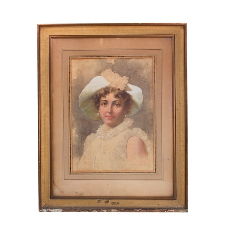 Watercolor "Portrait" Signed Eugene von Blaas (1 of 4)