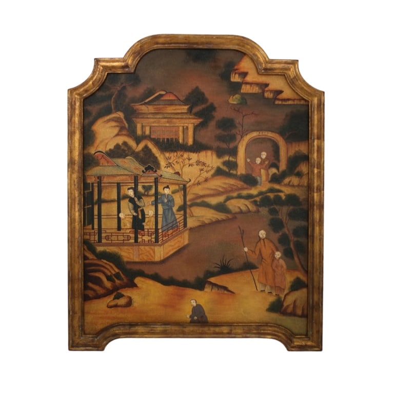 Large Maitland Smith Oil on Panel: Large Maitland Smith Oil on Panel "Chinese Scene" Labeled En Verso. Frame measures 50-1/4" x 40". Condition: Rubbing to the frame. Estimate 100 - 300 Domestic shipping Third party