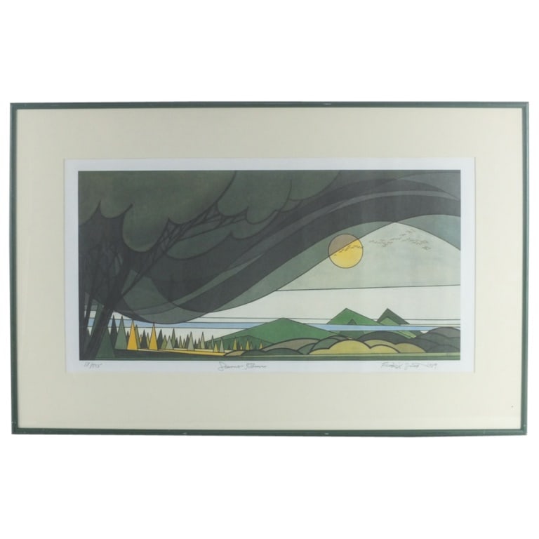 Frank X. Smith Lithograph "Summer Storm, 1989": Frank X. Smith (20th Century) Lithograph on Paper "Summer Storm, 1989" Signed and Numbered 18/275. Measures 11-3/4" x 22-1/2". Frame measures 18-1/2" x 28-3/4". Condition: Good condition. Estimate