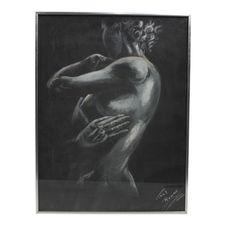 Italian White Pastel Drawing "Female Nude" (1 of 4)
