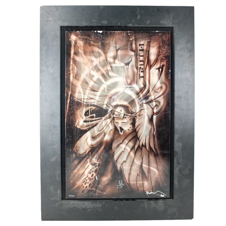 Noah Elias Variation on Metal "Set Your Mind: Noah Elias (American, b. 1971)) Limited Edition Variation on Metal "Set Your Mind" Signed and Numbered 194 of 195. Metal measures 24" x 15". Frame measures 31-1/4" x 22-1/4". Condition: Has some scrat