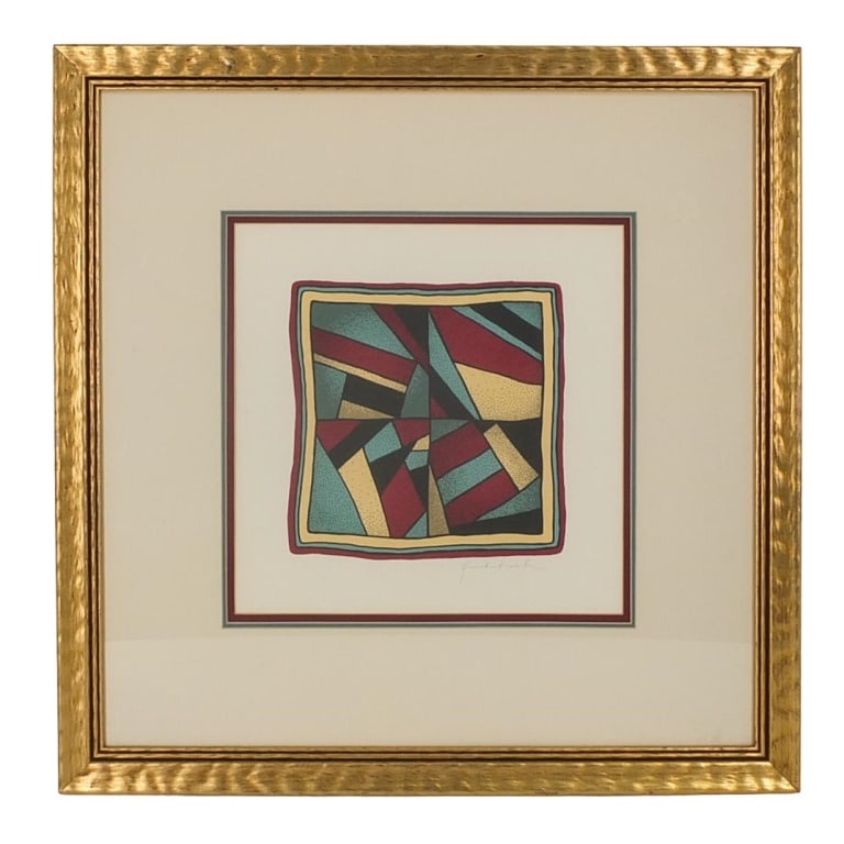 Diane Quackenbush (20th Century): Diane Quackenbush, American (20th Century) Lithograph on Paper "Geometric Composition" Signed Lower Right. Sight measures 12-3/4" x 12-3/4". Frame measures 24-1/2" x 24-1/2". Condition: Good condition