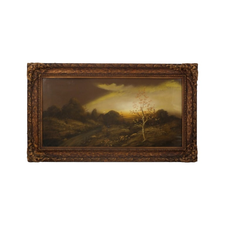 A. Ganpel pastel "Landscape Scene": A. Ganpel (20th century) pastel on paper "Landscape Scene" signed lower right. Sight measures 11-1/2" x 23-1/2". Frame measures 16-3/4" x 29". Condition: Good condition. Estimate 100 - 200 Domestic