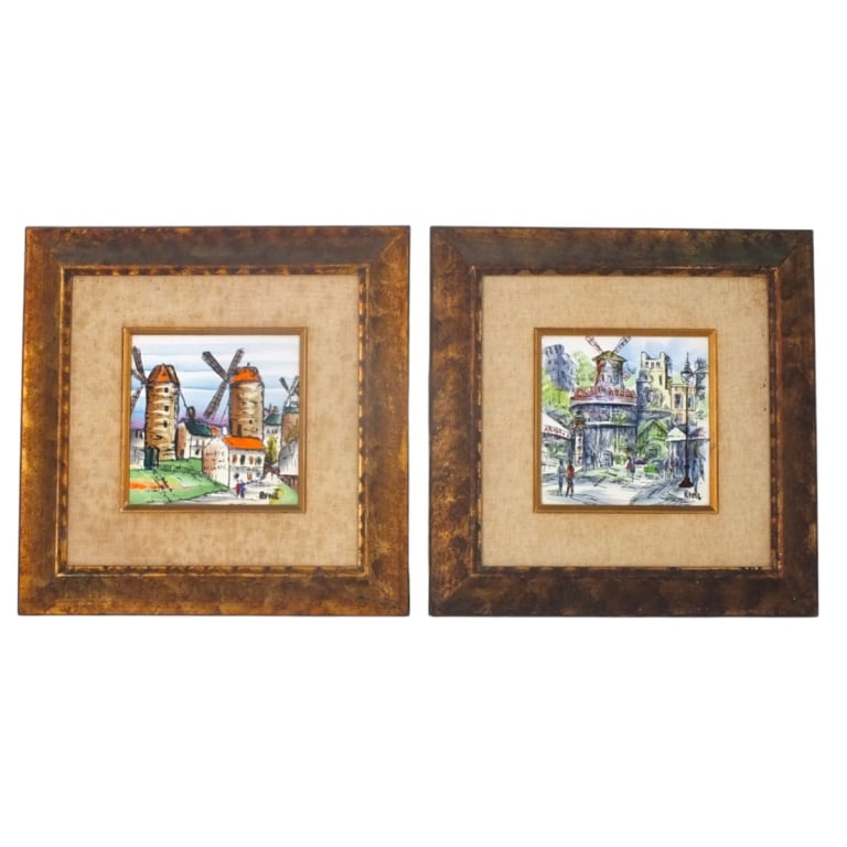 Pair Continental School Porcelain Plaques Tiles (1 of 4)