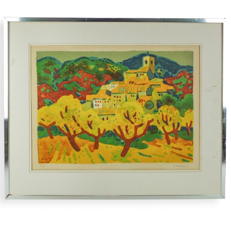 Guy Sharon (20th Century): Guy Sharon (20th Century) Color Lithograph "Landscape Scene" Signed and Numbered 84 of 200. sight measures 17-1/2" x 23-1/2". Frame measures 25-1/4" x 31". Condition: Missing cover, toning to the pape