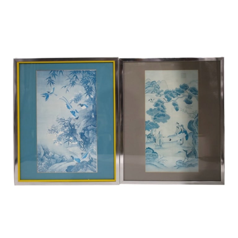 2 Framed Decorative Chinese Offset Lithographs: 2 Framed Decorative Chinese Offset Lithographs. Both under glass. Measures 21" x 17" overall each. Condition: Faded. Estimate 20 - 40 Domestic shipping Third Party