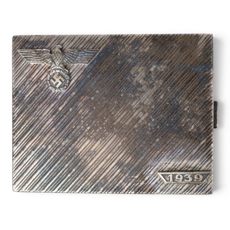 German WWII 1939 Cigarette / Card Case: German WWII 1939 Eagle Cigarette / Card Case. Marked Alpacca silver. Measures 3-3/8" x 4-1/4". Please note; this item has not been authenticated by a third-party expert. The seller makes no