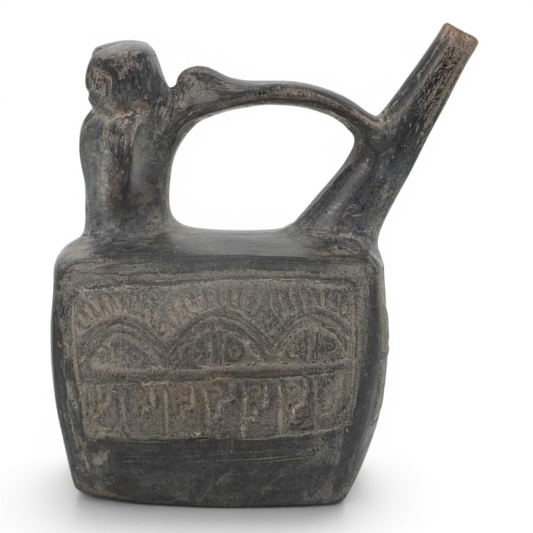 Pre-Columbian Chimu Black Pottery Whistling Vessel (1 of 7)