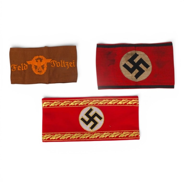 (3) German WWII NSDAP Armbands: (3) German WWII NSDAP Armbands. Unsigned. Please note; this item has not been authenticated by a third-party expert. The seller makes no guarantees regarding its authenticity. Condition: Good