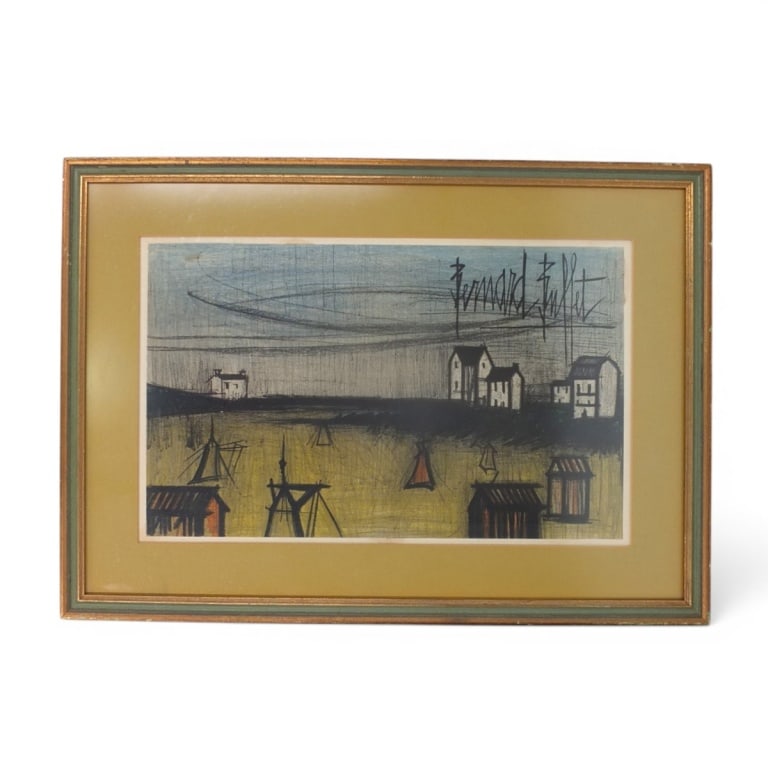 Bernard Buffet, French (1928 - 1999): Bernard Buffet, French (1928 - 1999) Lithograph on Paper "The Small Beach" Signed in the Plate. Sight measures 13-1/4" x 21". Frame measures 19-5/8" x 27-1/2". Condition: Good condition. Estimate 100