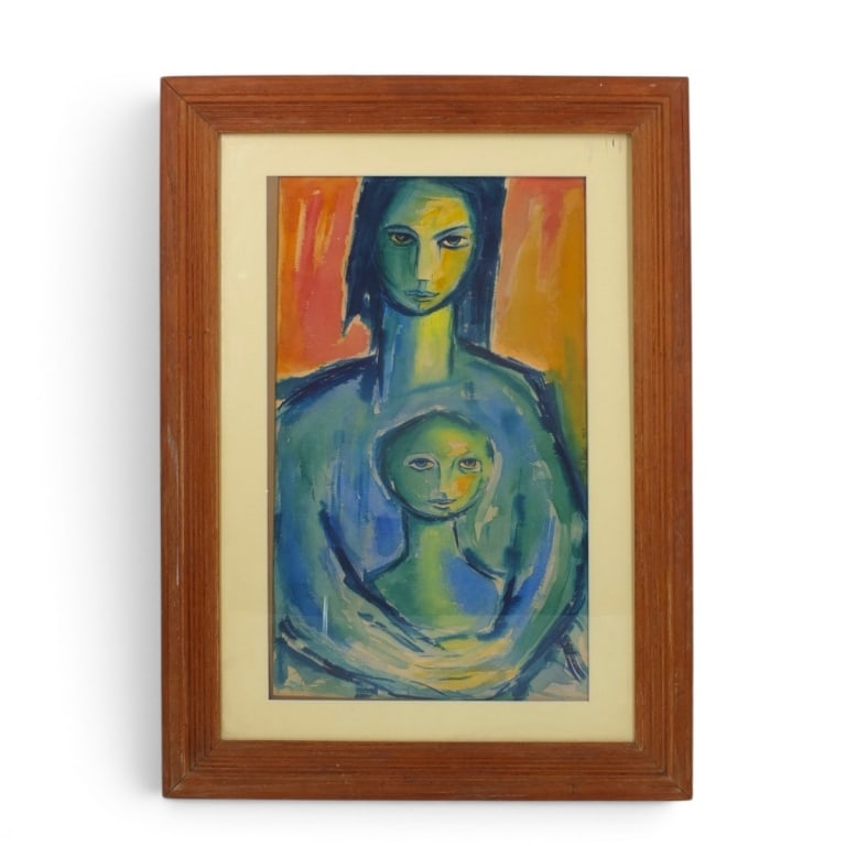 Cremie Paul (1935 - 1995): Cremie Paul (1935 - 1995) Watercolor on Paper "Mother and Child" Signed and Dated 1963. Measures 23" x 13-1/2". Frame measures 31-3/4" x 23". Condition: Good condition. Estimate 150 - 250 Domestic