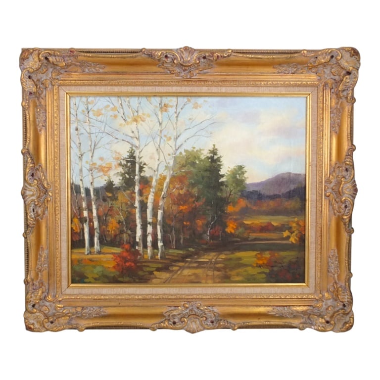 Herman Latham Kent, American (1930 - 2010): Herman Latham Kent, American (1930 - 2010) oil on canvas "Old Path" signed lower right. Measures 16" x 20". Frame measures 23-1/4" x 27-1/4". Condition: Good condition. Estimate 400 - 600 Domestic